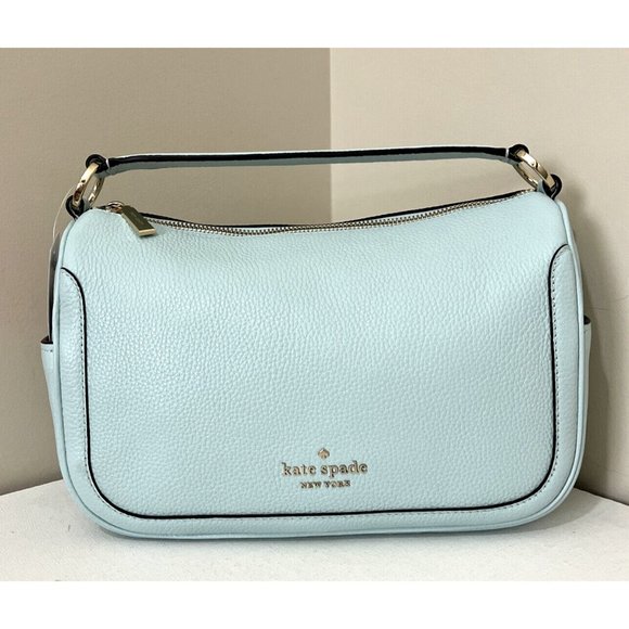 New Kate Spade Smoosh Satchel Crossbody Leather Blue Glow - Picture 2 of 6